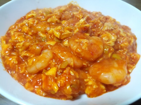 かさ増し!ふわとろ卵のエビチリ